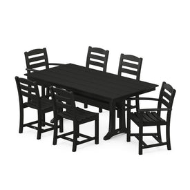 La Casa Cafe Seven-Piece Farmhouse Trestle Dining Set - Black