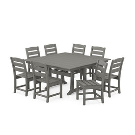 Lakeside Nine-Piece Farmhouse Trestle Dining Set - Slate Gray