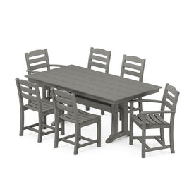 La Casa Cafe Seven-Piece Farmhouse Trestle Dining Set - Slate Gray