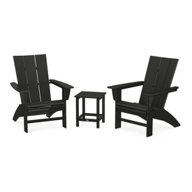 Modern Three-Piece Curveback Adirondack Set with Long Island 18" Side Table - Black