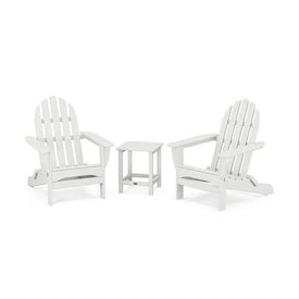 Classic Folding Adirondack Three-Piece Set with Long Island 18" Side Table - White