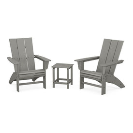 Modern Three-Piece Curveback Adirondack Set with Long Island 18" Side Table - Slate Gray