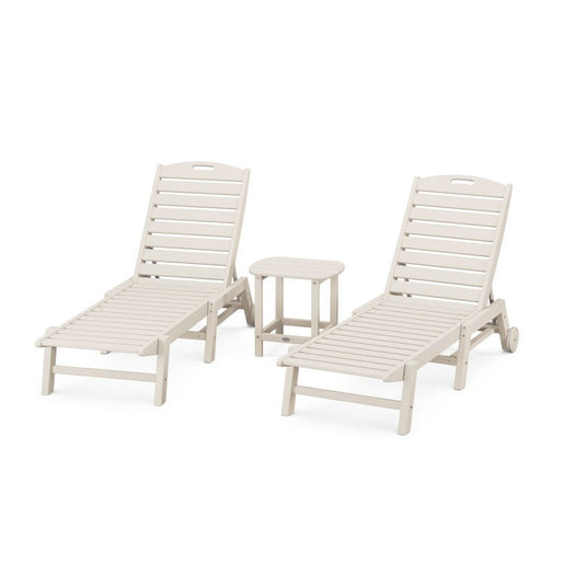 Nautical Three-Piece Chaise Lounge with Wheels Set with South Beach 18" Side Table - Sand