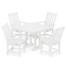 Vineyard Five-Piece Farmhouse Trestle Arm Chair Dining Set - White