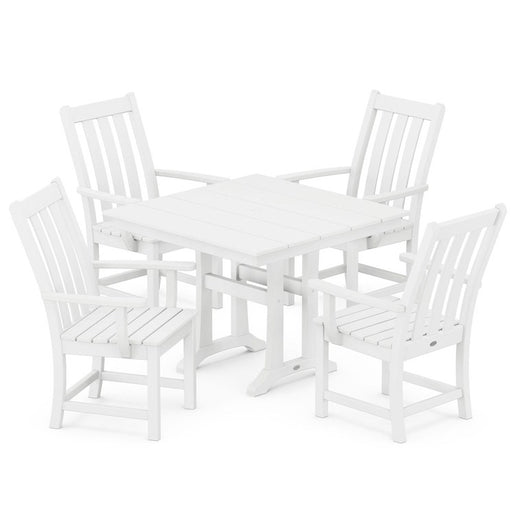 Vineyard Five-Piece Farmhouse Trestle Arm Chair Dining Set - White