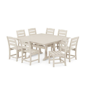 Lakeside Nine-Piece Farmhouse Trestle Dining Set - Sand
