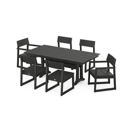 Edge Seven-Piece Farmhouse Trestle Dining Set - Black