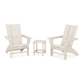 Modern Three-Piece Curveback Adirondack Set with Long Island 18" Side Table - Sand