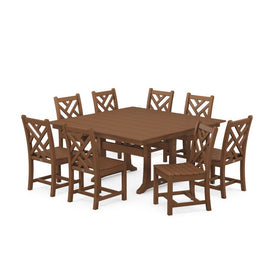 Chippendale Nine-Piece Farmhouse Trestle Dining Set - Teak