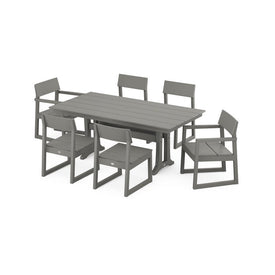 Edge Seven-Piece Farmhouse Trestle Dining Set - Slate Gray