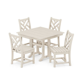 Chippendale Five-Piece Farmhouse Trestle Side Chair Dining Set - Sand