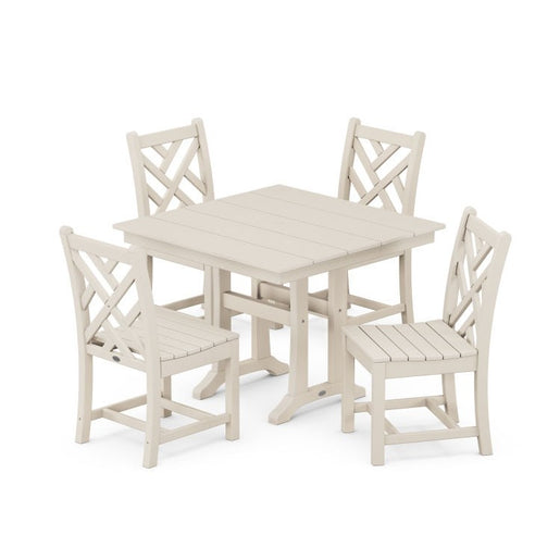 Chippendale Five-Piece Farmhouse Trestle Side Chair Dining Set - Sand