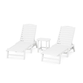 Nautical Three-Piece Chaise Lounge Set with South Beach 18" Side Table - White