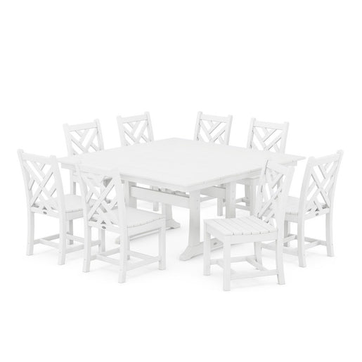 Chippendale Nine-Piece Farmhouse Trestle Dining Set - White