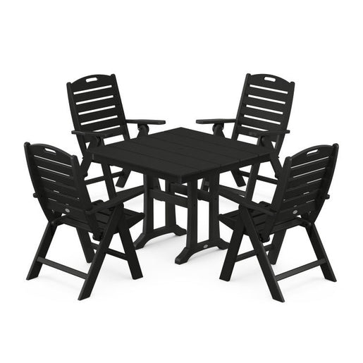 Nautical Highback Five-Piece Farmhouse Trestle Dining Set - Black