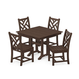 Chippendale Five-Piece Farmhouse Trestle Side Chair Dining Set - Mahogany