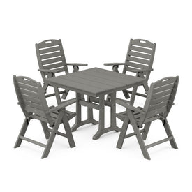 Nautical Highback Five-Piece Farmhouse Trestle Dining Set - Slate Gray