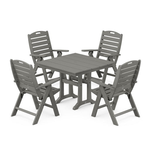 Nautical Highback Five-Piece Farmhouse Trestle Dining Set - Slate Gray