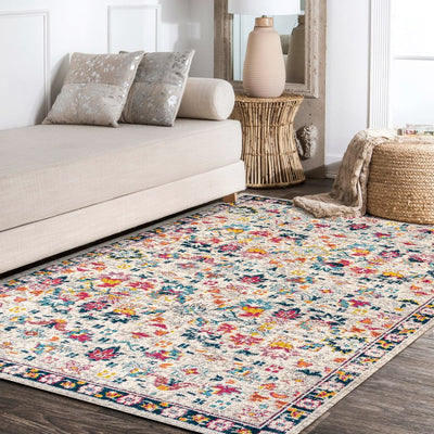 Modern Persian Boho Floral 72"L x 48"W Area Rug - Beige/Multi