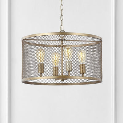 Pen Four-Light LED Mesh Drum Pendant - Antique Gold