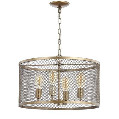 Pen Four-Light LED Mesh Drum Pendant - Antique Gold
