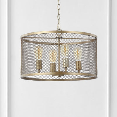 Pen Four-Light LED Mesh Drum Pendant - Antique Gold
