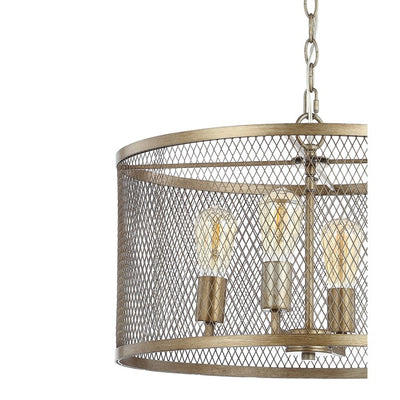 Pen Four-Light LED Mesh Drum Pendant - Antique Gold