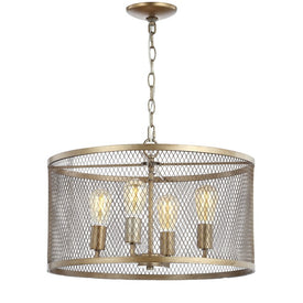 Pen Four-Light LED Mesh Drum Pendant - Antique Gold