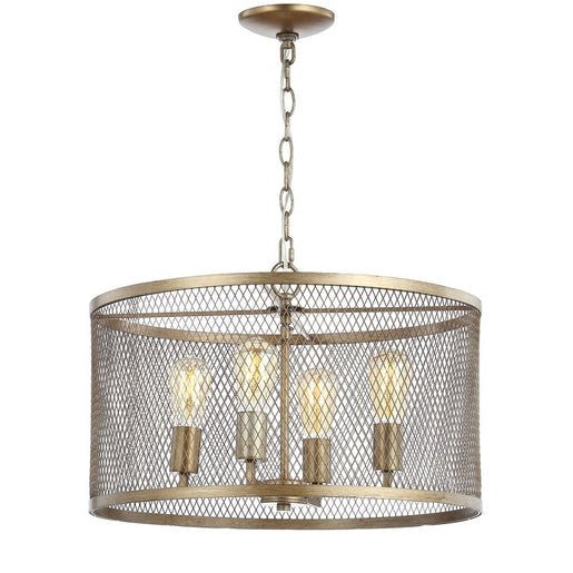 Pen Four-Light LED Mesh Drum Pendant - Antique Gold