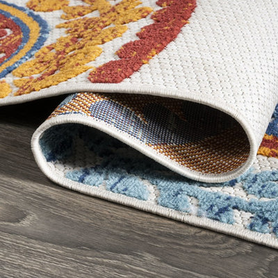 Circus Medallion High-Low 60"L x 36"W Indoor/Outdoor Area Rug - Red/Blue