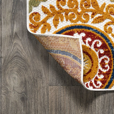 Circus Medallion High-Low 60"L x 36"W Indoor/Outdoor Area Rug - Red/Blue