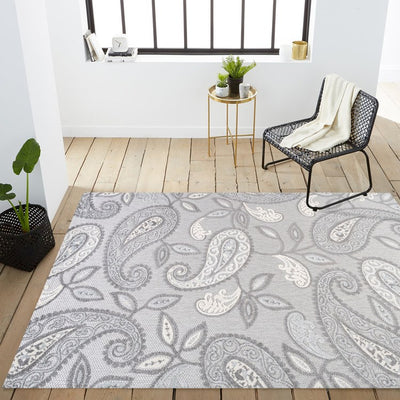 Julien Paisley High-Low 72"L x 48"W Indoor/Outdoor Area Rug - Light Gray/Ivory