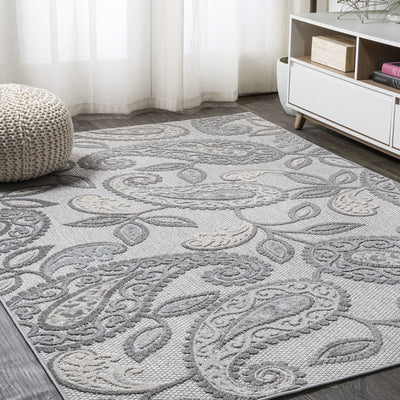 Julien Paisley High-Low 72"L x 48"W Indoor/Outdoor Area Rug - Light Gray/Ivory