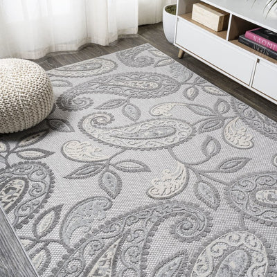 Julien Paisley High-Low 72"L x 48"W Indoor/Outdoor Area Rug - Light Gray/Ivory