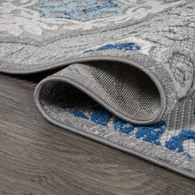 Cassis Ornate Ogee Trellis High-Low 91"L x 63"W Indoor/Outdoor Area Rug - Light Gray/Blue