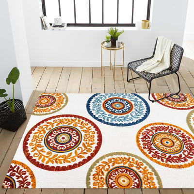 Circus Medallion High-Low 72"L x 48"W Indoor/Outdoor Area Rug - Red/Blue