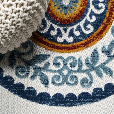 Circus Medallion High-Low 72"L x 48"W Indoor/Outdoor Area Rug - Red/Blue