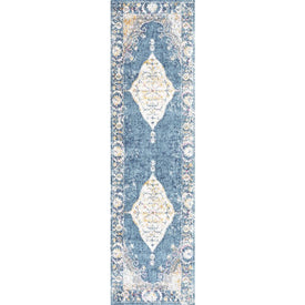 Zelda Bohemian Cottage Medallion 96"L x 27"W Runner Rug - Turquoise/Gray