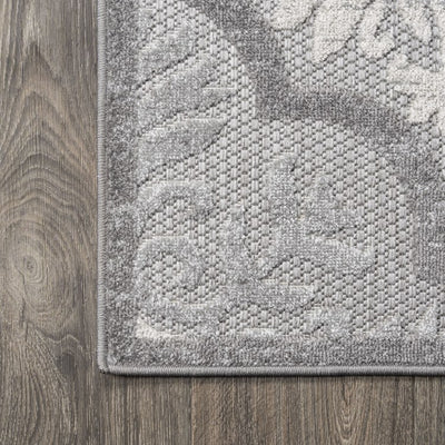 Cassis Ornate Ogee Trellis High-Low 120"L x 93"W Indoor/Outdoor Area Rug - Light Gray/Blue