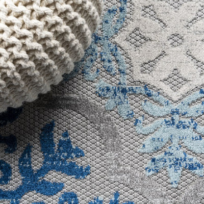 Cassis Ornate Ogee Trellis High-Low 120"L x 93"W Indoor/Outdoor Area Rug - Light Gray/Blue