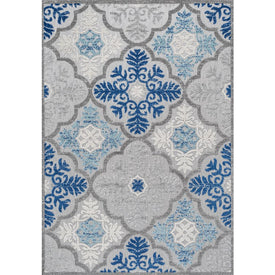 Cassis Ornate Ogee Trellis High-Low 120"L x 93"W Indoor/Outdoor Area Rug - Light Gray/Blue
