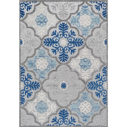 Cassis Ornate Ogee Trellis High-Low 120"L x 93"W Indoor/Outdoor Area Rug - Light Gray/Blue