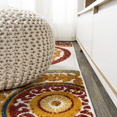 Circus Medallion High-Low 120"L x 93"W Indoor/Outdoor Area Rug - Red/Blue