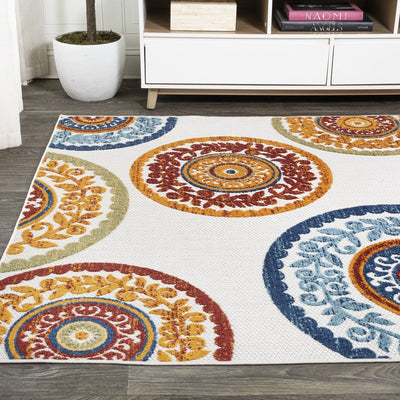 Circus Medallion High-Low 120"L x 93"W Indoor/Outdoor Area Rug - Red/Blue