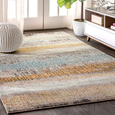 Contemporary POP Modern Abstract Vintage 120"L x 93"W Area Rug - Cream/Yellow