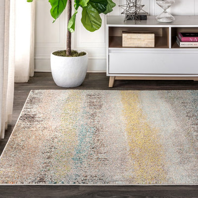 Contemporary POP Modern Abstract Vintage 120"L x 93"W Area Rug - Cream/Yellow