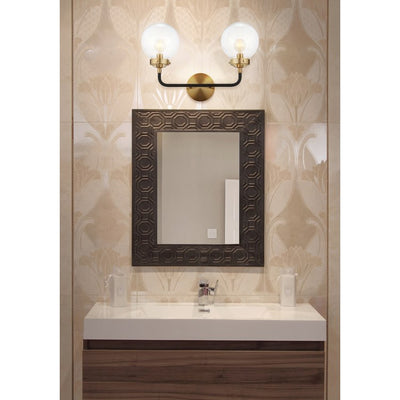 Caleb Two-Light Bathroom Vanity Fixture - Black and Brass Gold