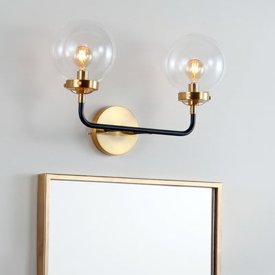 Caleb Two-Light Bathroom Vanity Fixture - Black and Brass Gold