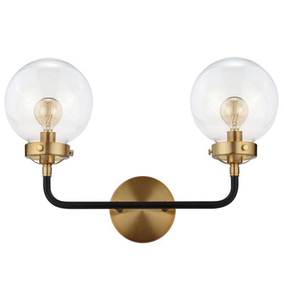 Caleb Two-Light Bathroom Vanity Fixture - Black and Brass Gold