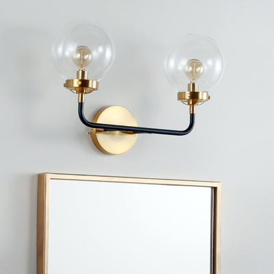 Caleb Two-Light Bathroom Vanity Fixture - Black and Brass Gold